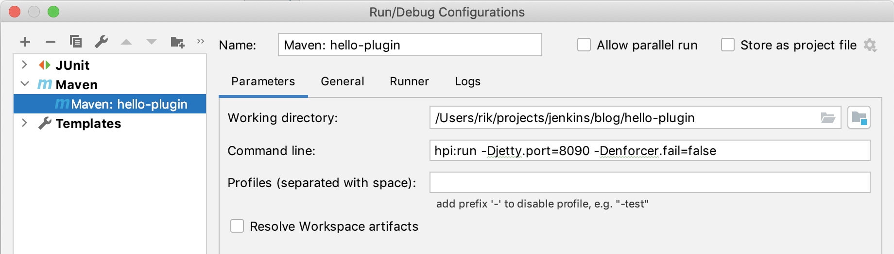 Run configuration